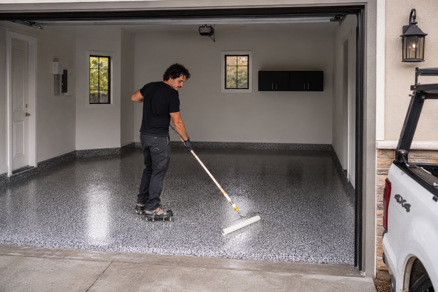 CHROMA Coatings applying a garage floor coating